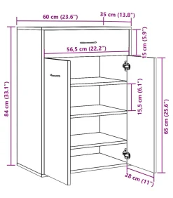 Online Schoenenkast 60x35x84 cm bewerkt hout artisanaal eikenkleur Organiseren