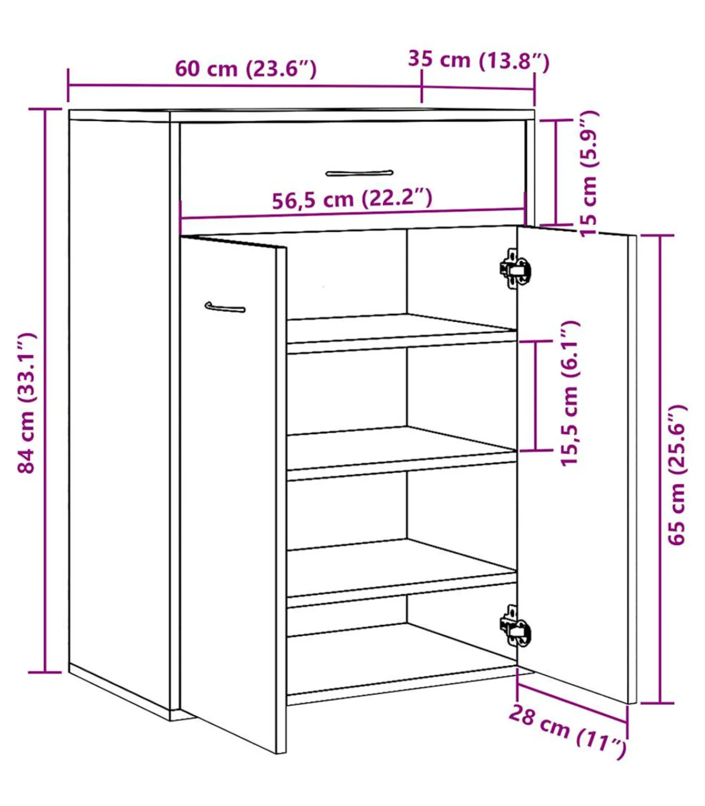 Online Schoenenkast 60x35x84 cm bewerkt hout artisanaal eikenkleur Organiseren