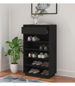 vidaXL Schoenenkast 60x34x105 cm massief grenenhout zwart