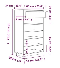 vidaXL Schoenenkast 60x34x105 cm massief grenenhout zwart
