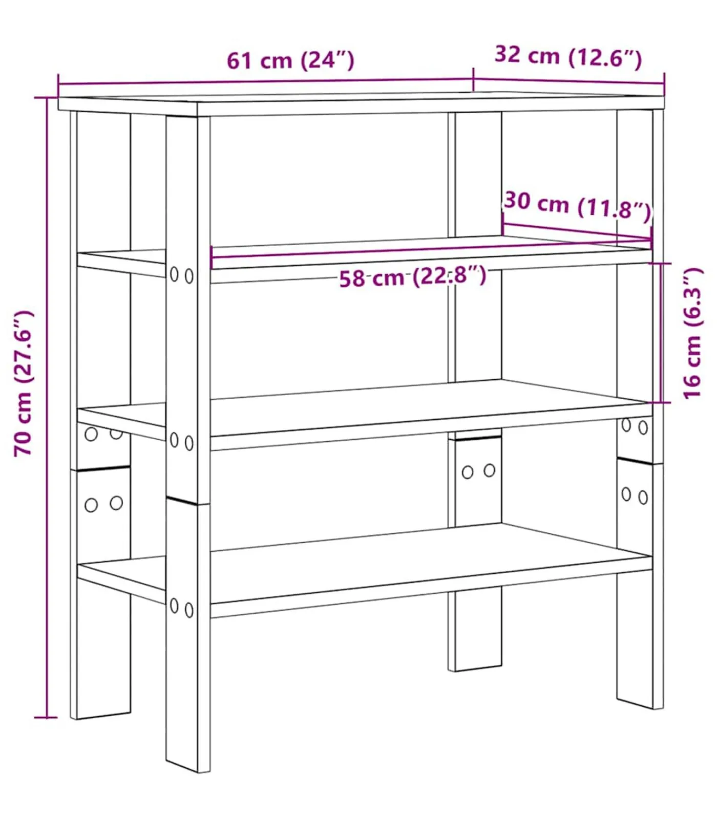 vidaXL Schoenenrek 61x32x70 cm bewerkt hout gerookt eikenkleurig