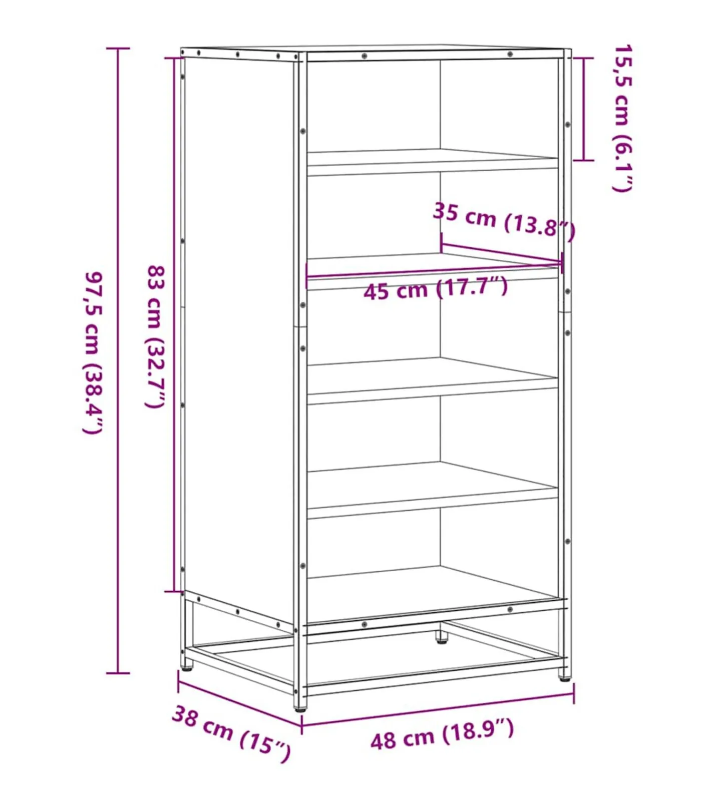 vidaXL Schoenenrek 48x38x97,5 cm bewerkt hout sonoma eikenkleurig