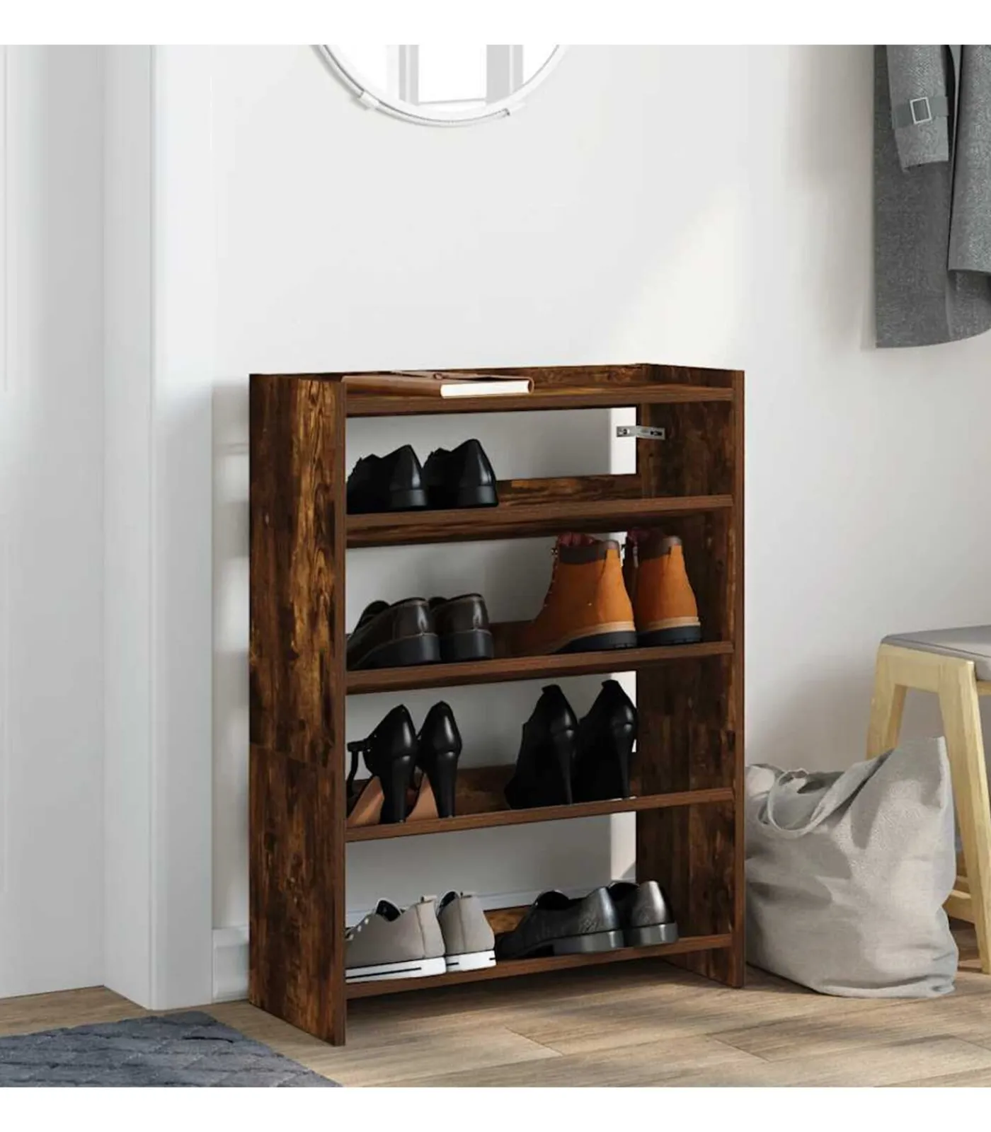 vidaXL Schoenenrek 60x25x81 cm bewerkt hout gerookt eikenkleurig