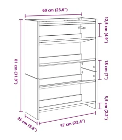 vidaXL Schoenenrek 60x25x81 cm bewerkt hout gerookt eikenkleurig