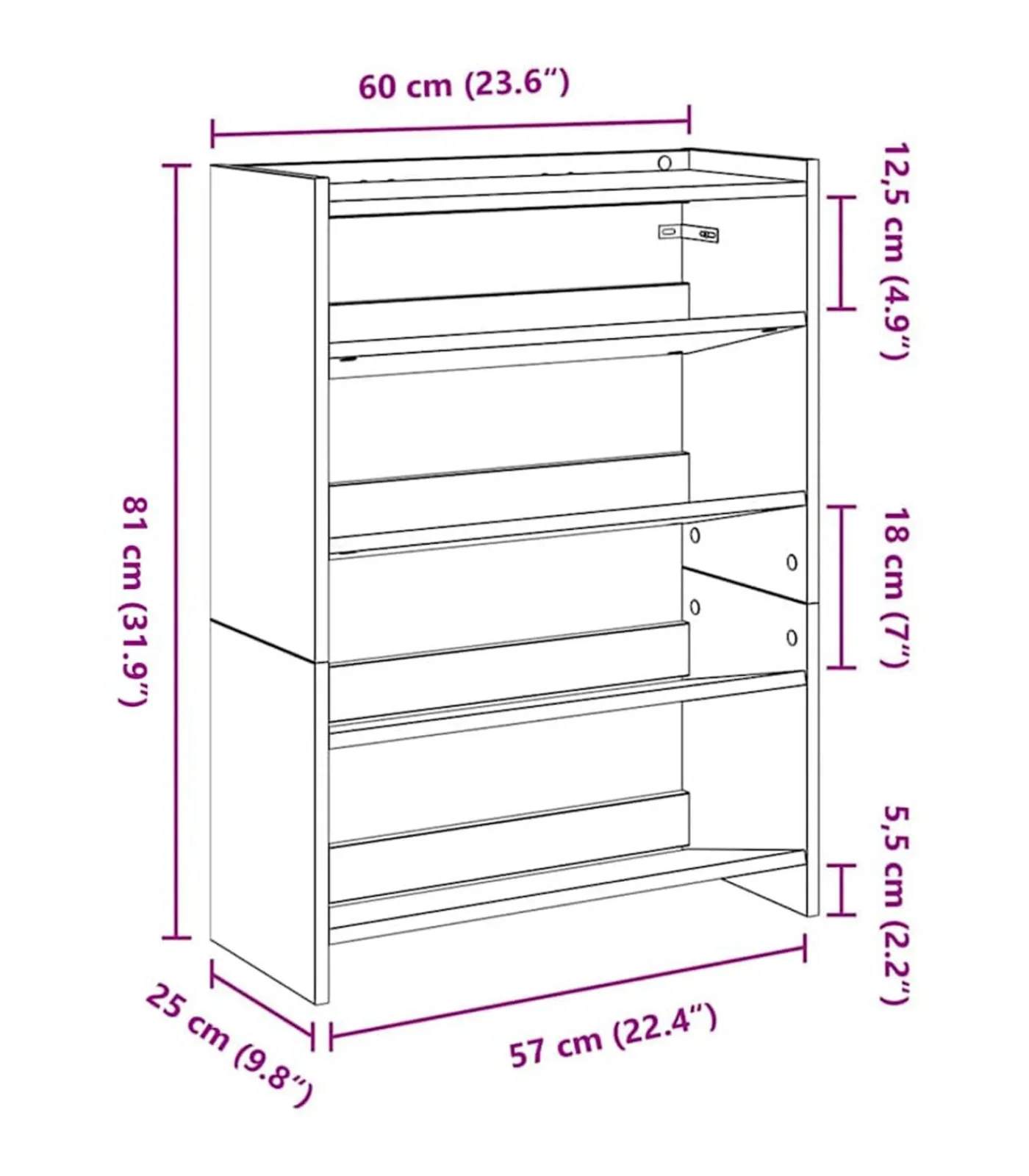 vidaXL Schoenenrek 60x25x81 cm bewerkt hout gerookt eikenkleurig