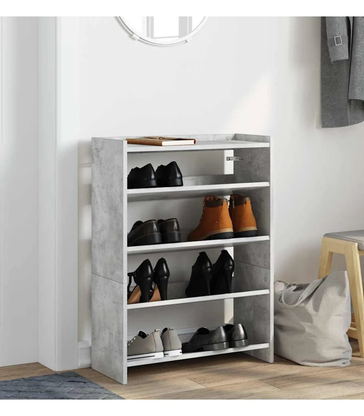 vidaXL Schoenenrek 60x25x62 cm bewerkt hout betongrijs