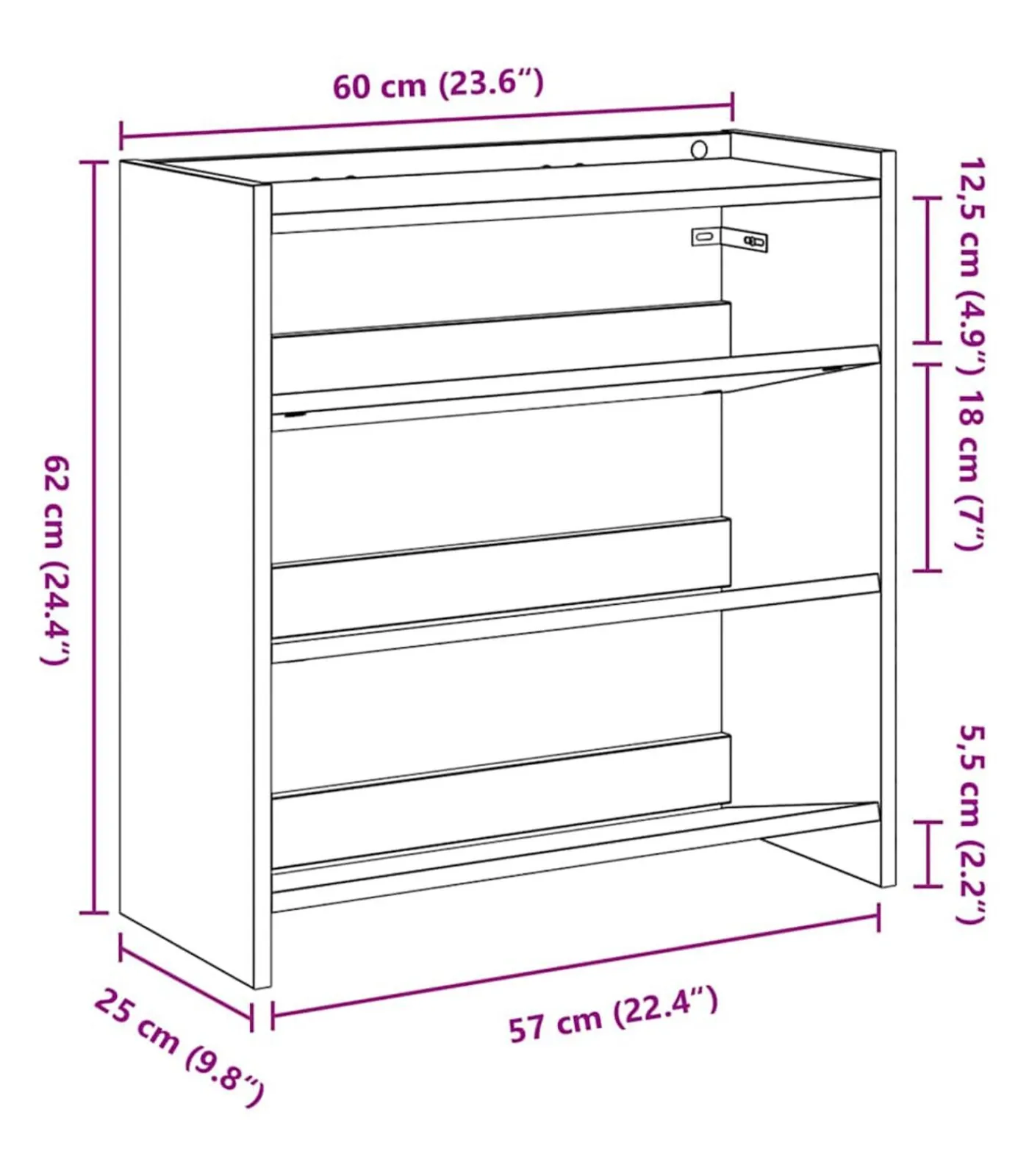 vidaXL Schoenenrek 60x25x62 cm bewerkt hout betongrijs