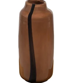 Selena Vaas Met Streep - Glas - Bruin - 35x18x18 Vazen