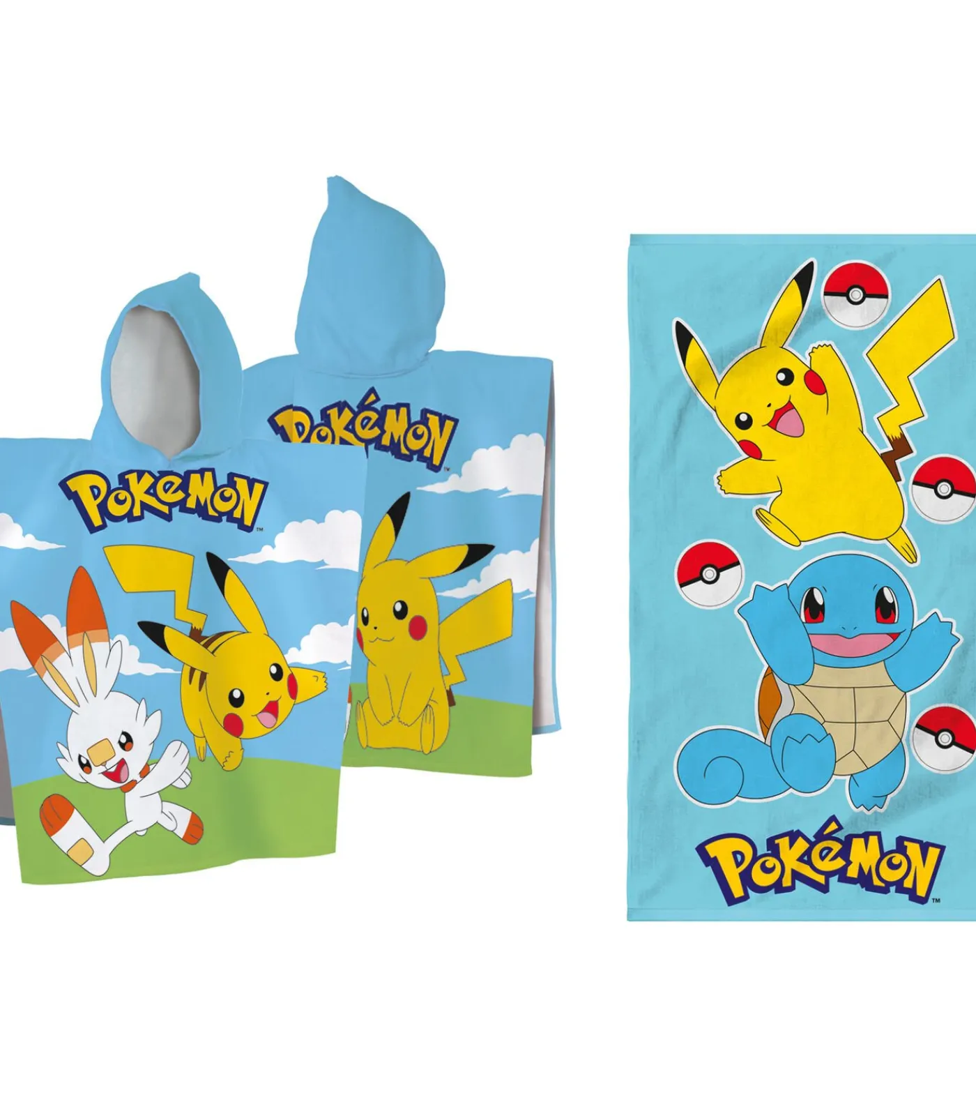 Set Badcape en Strandlaken bedrukt 100% Katoen, POKÉMON GRASS EN PORT Handdoeken