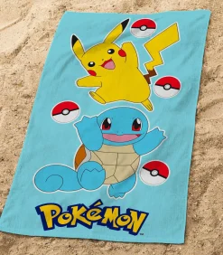 Set Badcape en Strandlaken bedrukt 100% Katoen, POKÉMON GRASS EN PORT Handdoeken