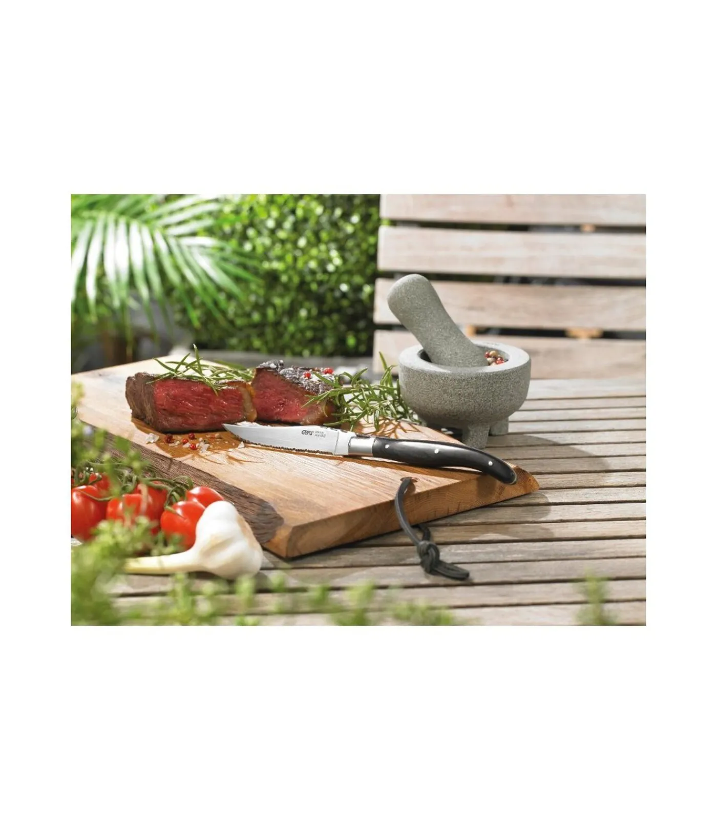 Gefu Set steakmessen BASCO, 4 stuks in hoogwaardige dennenhouten box