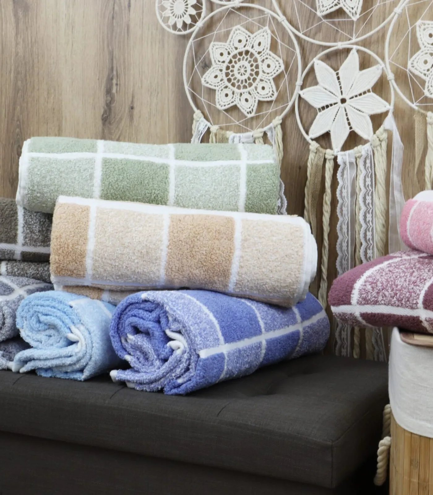 Online Set van 2 katoenen geruite washandjes 15x21 cm Washandjes