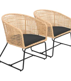 Outlet Set van 2 kunststof rotan fauteuils met kussens RINA Stoelen