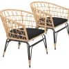 HAPPY GARDEN Set van 2 kunststof rotan fauteuils met kussens AIKO