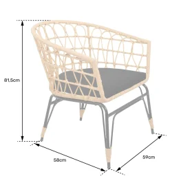 HAPPY GARDEN Set van 2 kunststof rotan fauteuils met kussens AIKO