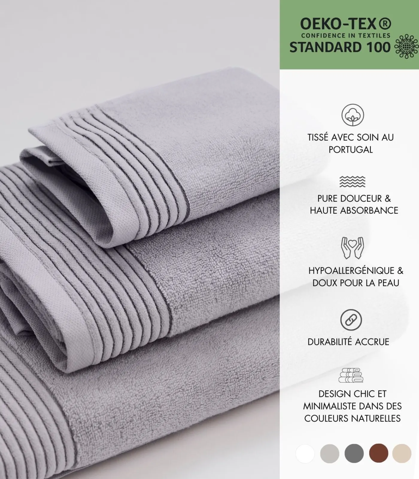 SOWL Set van 6 Premium Handdoeken SILVER MIST (2-33x50cm, 2-50x100cm, 2-100x150cm)