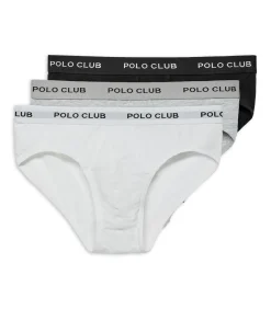 Heren Polo Club Set van drie slips, zwart, grijs en wit, met -detail