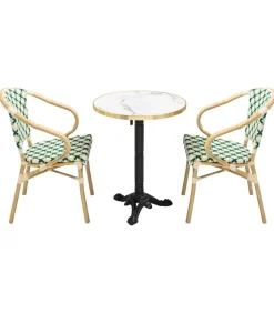 Oviala Set van wit marmeren terrastafel en 2 groene stoelen