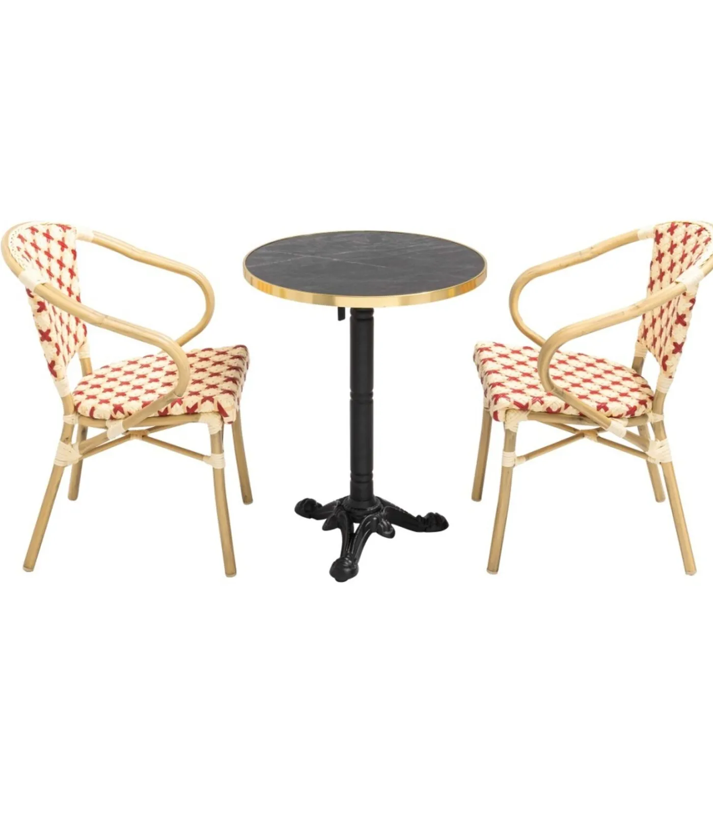 Clearance Set van zwart marmeren terrastafel en 2 rode stoelen Tuinmeubelen