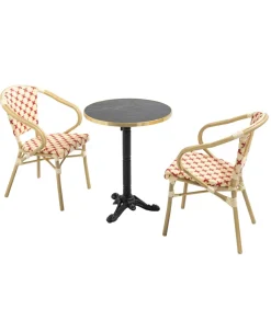 Clearance Set van zwart marmeren terrastafel en 2 rode stoelen Tuinmeubelen