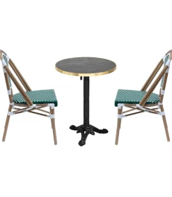 New Set van zwart marmeren verstelbare terrastafel en 2 groene stoelen Tuinmeubelen