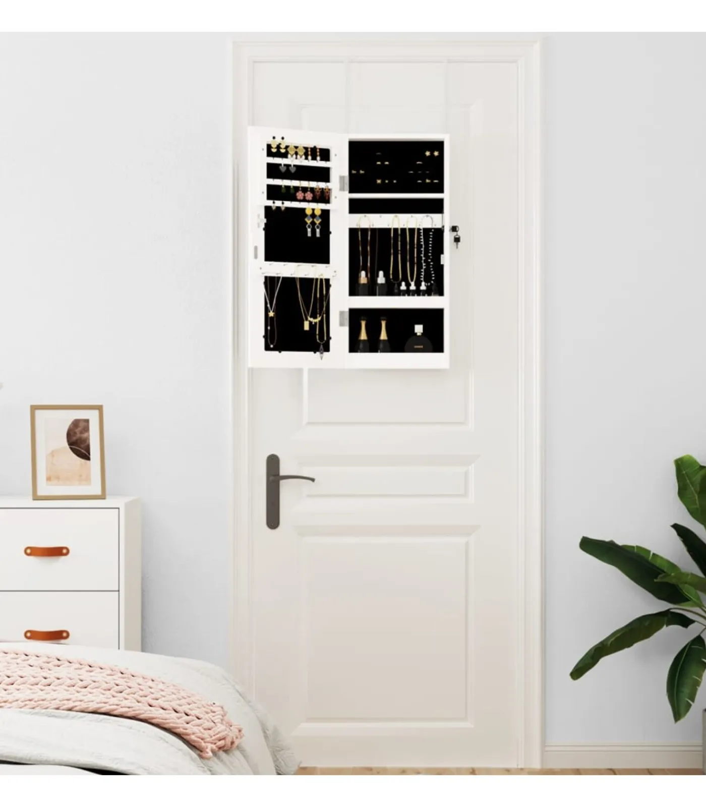 vidaXL Sieradenkast met spiegel wandgemonteerd 30x8,5x67 cm wit