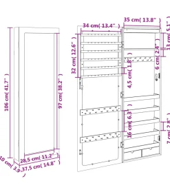 vidaXL Sieradenkast met spiegel en LED wandgemonteerd zwart