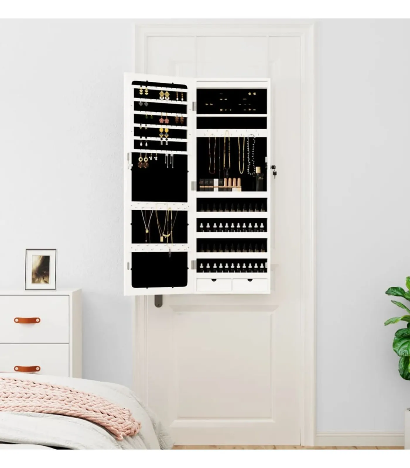 Best Sieradenkast met spiegel en LED wandgemonteerd wit Spiegels