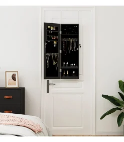 vidaXL Sieradenkast met spiegel wandgemonteerd 30x8,5x90 cm zwart