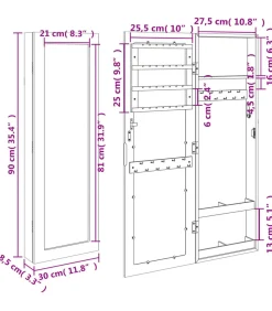 vidaXL Sieradenkast met spiegel wandgemonteerd 30x8,5x90 cm zwart