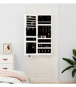 New Sieradenkast met spiegel wandgemonteerd 37,5x10x106 cm wit Spiegels