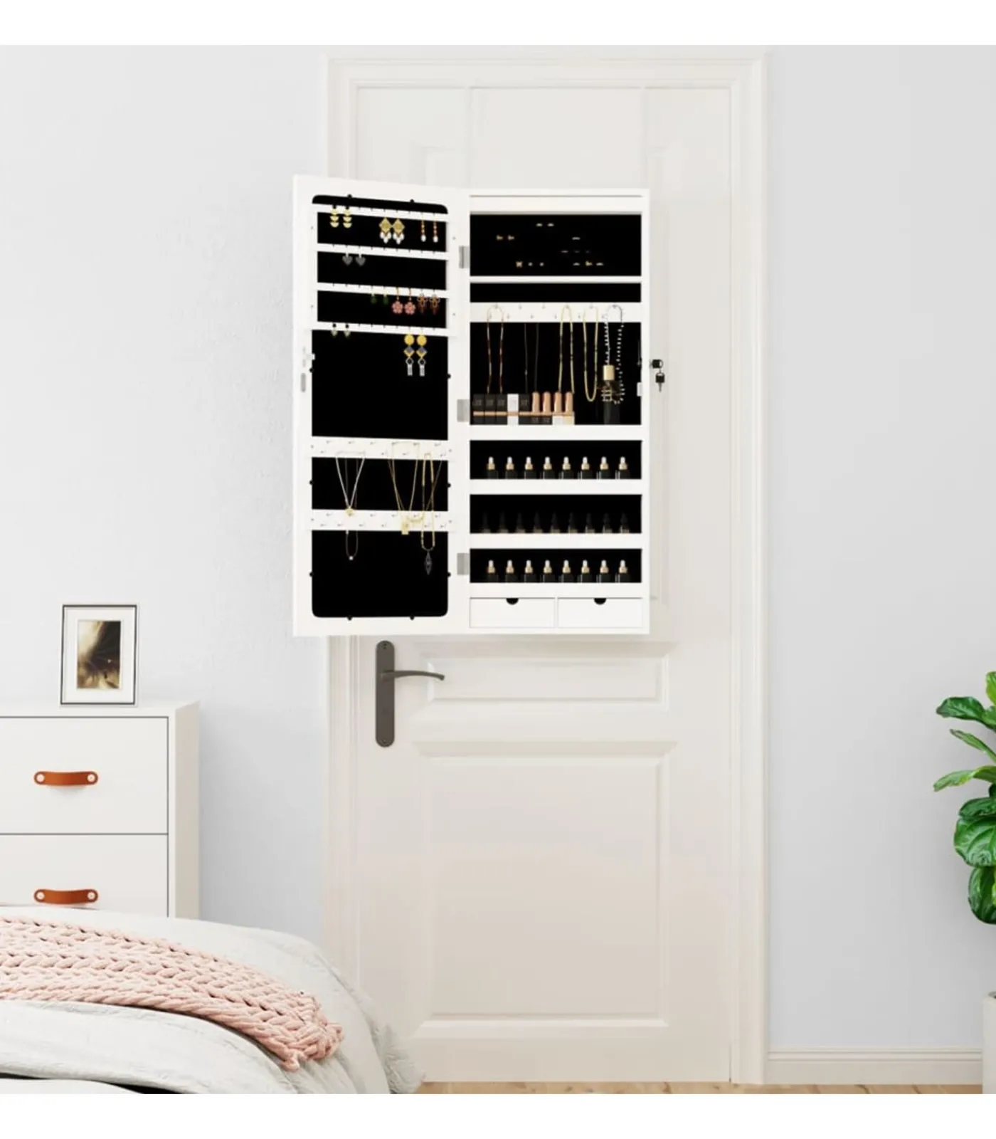 vidaXL Sieradenkast met spiegel en LED wandgemonteerd wit