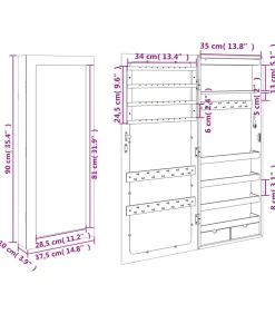 vidaXL Sieradenkast met spiegel en LED wandgemonteerd wit