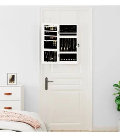 vidaXL Sieradenkast met spiegel en LED wandgemonteerd wit