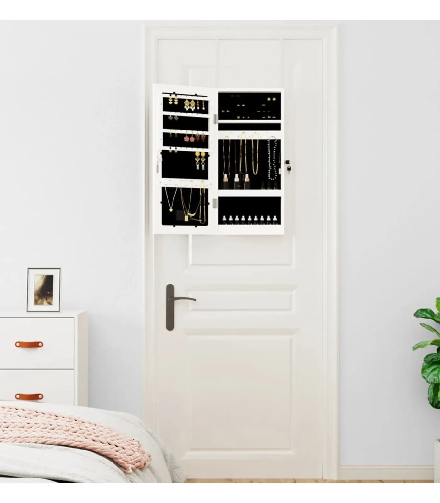 vidaXL Sieradenkast met spiegel en LED wandgemonteerd wit