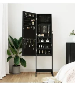 vidaXL Sieradenkast met spiegel vrijstaand 42x38x152 cm zwart