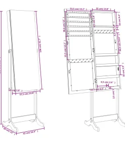 vidaXL Sieradenkast met spiegel vrijstaand 42x38x152 cm zwart