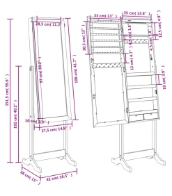 Sieradenkast met spiegel met LED-verlichting vrijstaand wit Spiegels