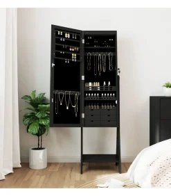 vidaXL Sieradenkast met spiegel en LED-verlichting vrijstaand zwart