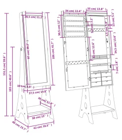 vidaXL Sieradenkast met spiegel en LED-verlichting vrijstaand zwart