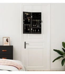 vidaXL Sieradenkast met spiegel wandgemonteerd 30x8,5x67 cm zwart