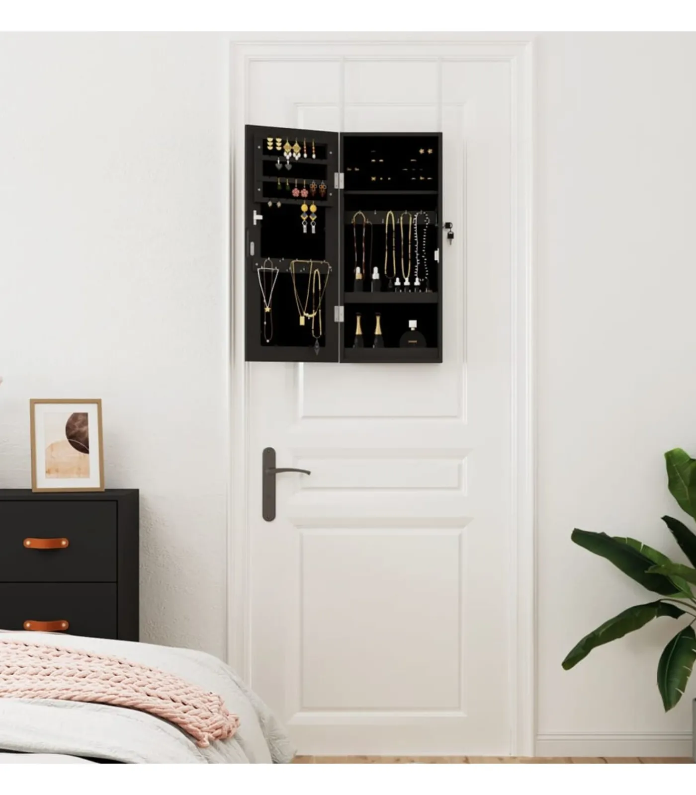 vidaXL Sieradenkast met spiegel wandgemonteerd 30x8,5x67 cm zwart