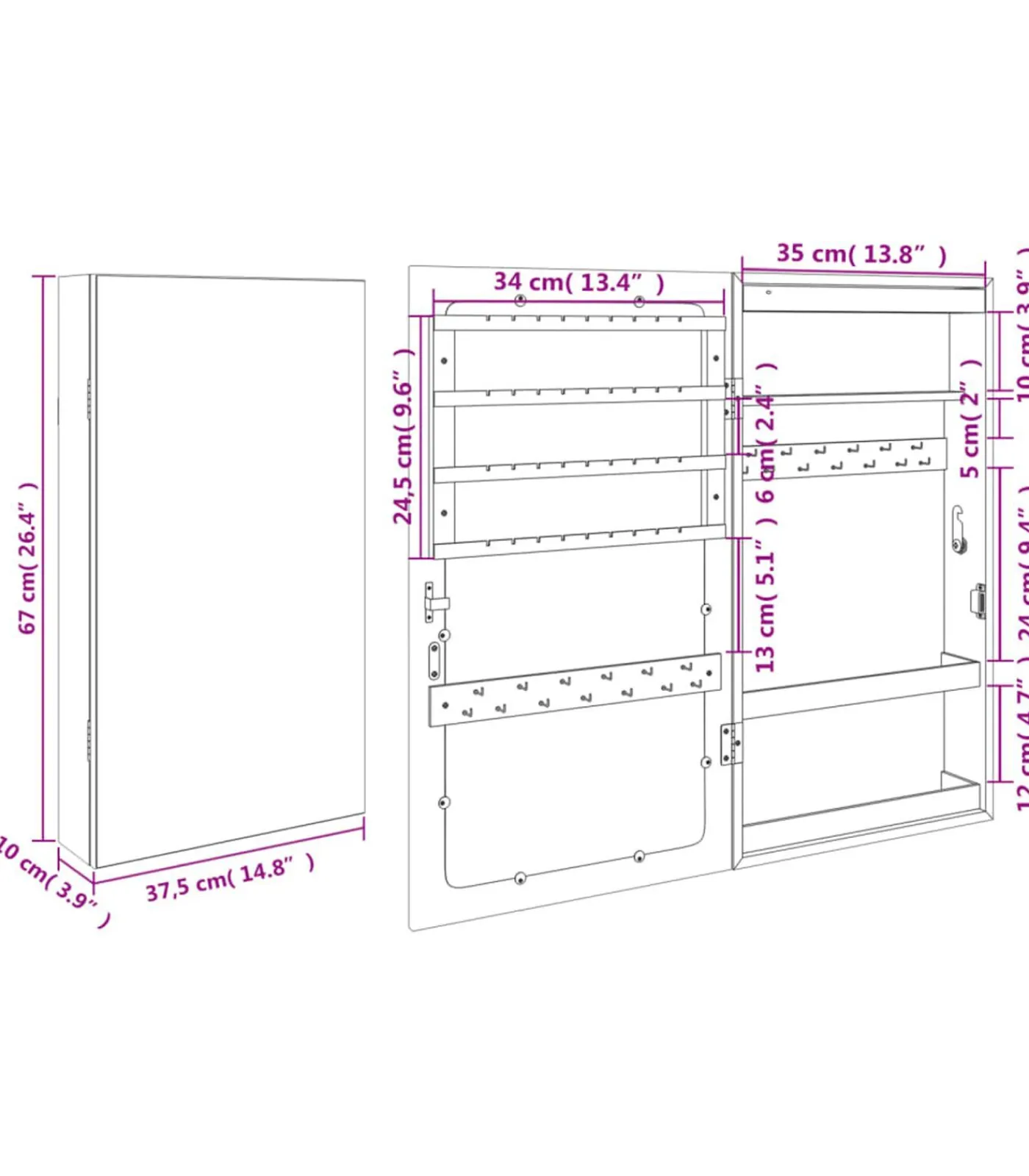Best Sieradenkast met spiegel en LED wandgemonteerd Spiegels