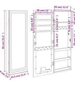 vidaXL Sieradenkast met spiegel en LED wandgemonteerd wit