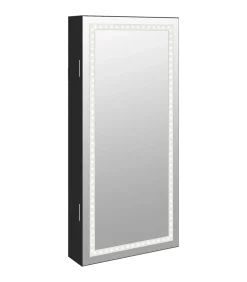 vidaXL Sieradenkast met spiegel en LED wandgemonteerd zwart