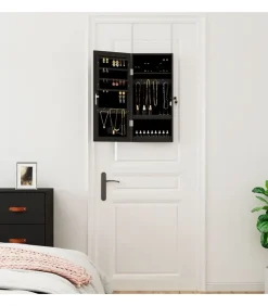 vidaXL Sieradenkast met spiegel en LED wandgemonteerd zwart