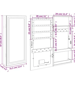 vidaXL Sieradenkast met spiegel en LED wandgemonteerd zwart