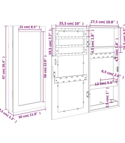 vidaXL Sieradenkast met spiegel wandgemonteerd 30x8,5x67 cm