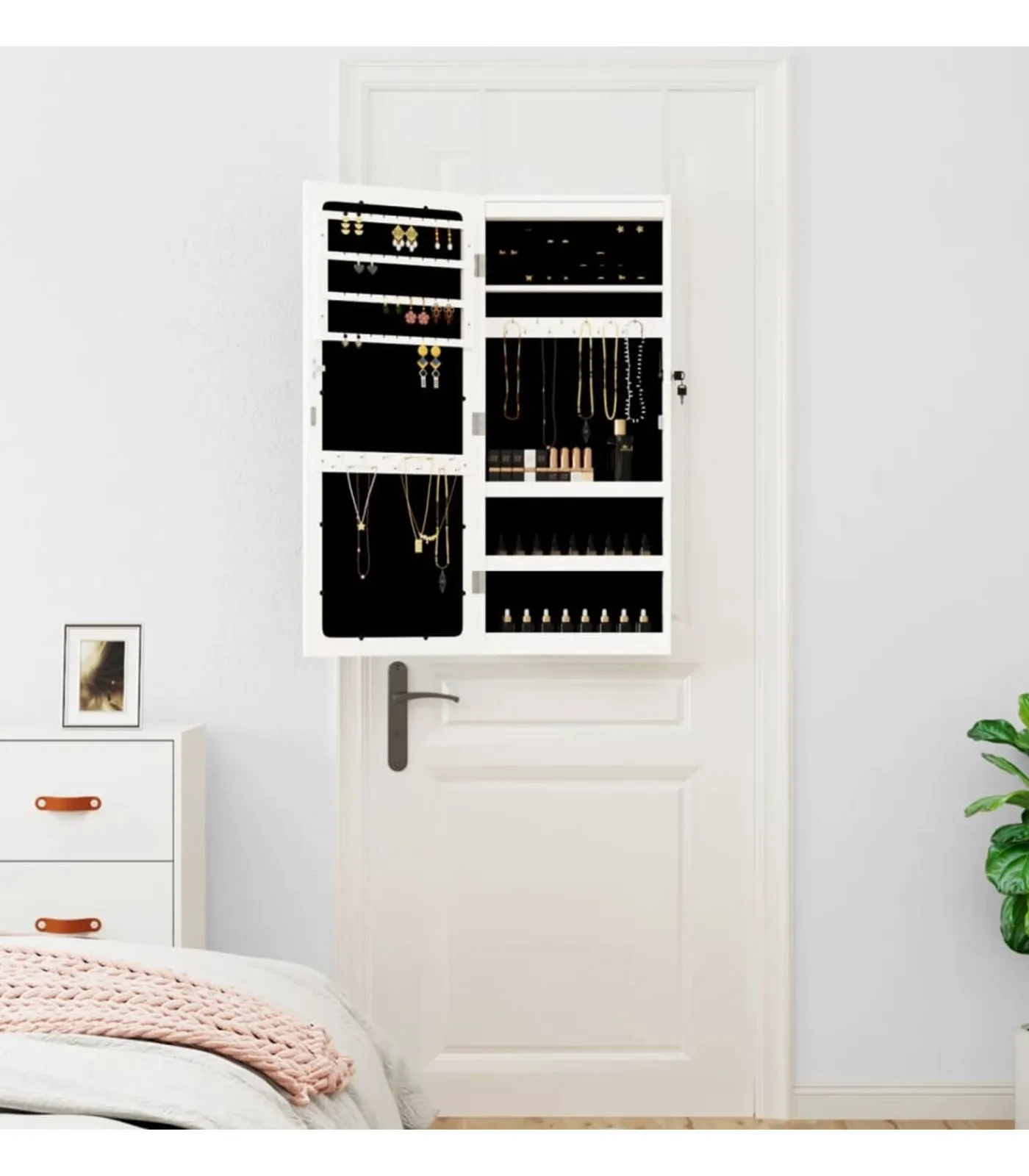 vidaXL Sieradenkast met spiegel en LED wandgemonteerd wit