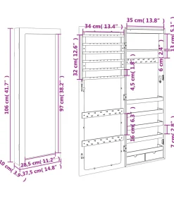 vidaXL Sieradenkast met spiegel en LED wandgemonteerd